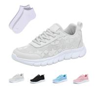 Tenis ortopédicos de lujo para mujer, zapatos de malla con estampado de encaje hueco, suela suave, transpirables, zapatos para caminar con soporte de arco para mujer, White, 42 1/3 EU