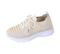 Tenis ortopédicos para mujer, para correr, caminar, espuma viscoelástica, malla transpirable, con soporte de arco, cuña antideslizante, ligeros, cómodos, informales, tenis, beige, 38.5 EU