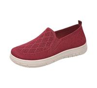 Tenis planos y transpirables de malla tejida para mujer, informales, a la moda, antideslizantes, para caminar, suela suave, zapatos de tenis de ajuste ancho, Red, 37.5 EU