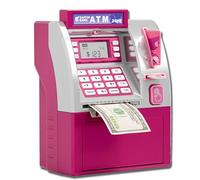 Tenkaybox ATM Bank,Coin Bank,with Password,Digital Display - Coin Bill Slot - Fun Financial Learning for Adult (Pink)