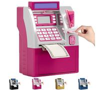 Tenkaybox, Tenkaybox Smart ATM Piggy Bank, Electronic Mini ATM Savings Bank with Password,Digital Display & Coin Bill Slot, Realistic Mini Smart Piggy Banks for Kids&Adults (Pink)