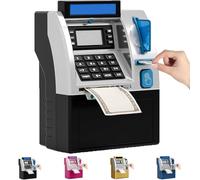 Tenkaybox, Tenkaybox Smart ATM Piggy Bank, Electronic Mini ATM Savings Bank with Password,Digital Display & Coin Bill Slot, Realistic Mini Smart Piggy Banks for Kids&Adults (Black)