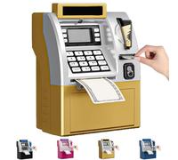 Tenkaybox, Tenkaybox Smart ATM Piggy Bank, Electronic Mini ATM Savings Bank with Password,Digital Display & Coin Bill Slot, Realistic Mini Smart Piggy Banks for Kids&Adults (Gold)