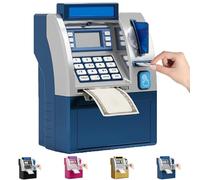 Tenkaybox, Tenkaybox Smart ATM Piggy Bank, Electronic Mini ATM Savings Bank with Password,Digital Display & Coin Bill Slot, Realistic Mini Smart Piggy Banks for Kids&Adults (Blue)