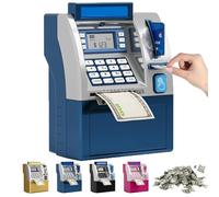 Tenkaybox, Tenkaybox Smart ATM Piggy Bank, Electronic Money Saving Bank with Password, Digital Display & Coin Bill Slot - Fun Financial Learning for Adult (Blue)