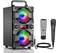 TENMIYA Altavoz Bluetooth 5.0 Potente 60W, Portatil Speaker Grande con Radio FM, Microfono, Luces de Colores, Remoto, USB. Apto para Interior y Exterior