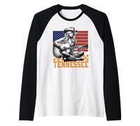 Tennessee Cowgirl Nashville Country Music Fan Guitar US Flag Camiseta Manga Raglan