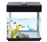 TENNIEX Kit de acuario pequeño de 1.5 galones con luz LED y bomba, kit de inicio cuadrado Betta para decoración de oficina y hogar (7 colores ajustables)