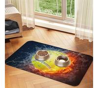 Tennis Ball In Fire and Water,Waterproof Pet Feeding Mat,PU Leather Placemats for Cat Dog Water Bowl,Food Mats,30x45cm