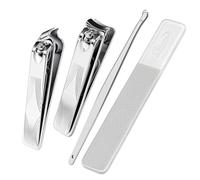 TENOC Juego de cortaúñas 4 en 1, kit de manicura con estuche magnético, cortador de uñas afilado de acero inoxidable plateado, herramientas de pedicura para hombres y mujeres