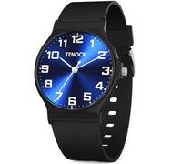 TENOCK Reloj Analógico para Niños y Niñas, Resistente al Agua hasta 30 m, Esfera Negra y Azul, Cinturón de Silicona Negra, Cuarzo Japonés, Deportivo, Unisex, Para Niños, 5 a 15 Años