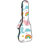 Tenor Ukulele Gig Bag - Mochila acolchada para ukelelele impermeable, ideal para concierto soprano (21/23/24 pulgadas) Doodle Butterflies Words Clouds
