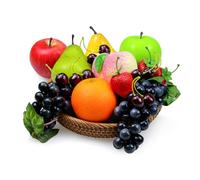 Tenorbass 16 Pcs Fake Fruits Pack, Frutas Artificiales para Decoración Hogar Cocina, Mostrar Frutas para Decoración de Mesa de Comedor, Realistic Fake Food Manzana melocotón Naranjas Uvas Pera