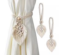 Tenorbass 2 Piezas Boho Cortina Tiebacks Hecho a Mano Holdbacks, Farmhouse Cortina Tie Back Holder Hand -Woven Cotton Rope, Macrame Cortina al Aire Libre Tiebacks (Hoja Beige)