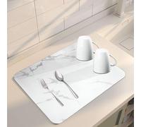 TENQUAN Alfombrilla de Secado de Platos Alfombrilla Escurreplatos (Marmol Blanco, 50x30cm)