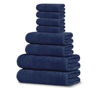 Tens Towels Juego de 8 toallas, 2 toallas de baño extragrandes, 2 de mano, 4 paños de baño, 100% algodón, peso más ligero, secado rápido, súper absorbentes, perfectas para baño, azul marino
