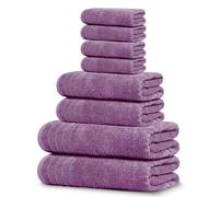 Tens Towels Juego de 8 Toallas, 2 Toallas de baño extragrandes, 2 de Mano, 4 paños de baño, 100% algodón, Peso más Ligero, Secado rápido, súper absorbentes, baño, Color Morado
