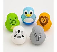 TensCare Zoo Friends Set 5 - Pingüino, León, Elefante, Cebra, Cocodrilo | Termómetros de baño Flotantes LCD/LED, Silicona Sin BPA, Batería Larga Duración