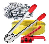 tensor de fleje+sellador de flejes + cinturón de embalaje de 100 m + clips de flejado de paletas 50 piezas, kit de bandas de flejado para correa de flejado de 1/2-3/4 "PET/PP