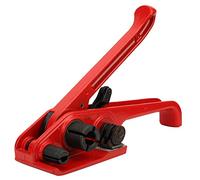 Tensor manual de flejado con cinta, herramienta de unión sin sellado de color rojo para cintas de embalaje de PET y PP de 16 a 19 mm, con cortador independiente y rodillo
