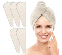 TENSTARS Paquete de 5 toallas de microfibra gruesa para el cabello para mujer, diseño de bucle elástico, terciopelo coral de 320 g/m², turbante de cabello de secado rápido, 11 x 28 pulgadas (crema)