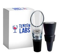 TenTen Labs Aireador y Decantador de Vino Combo - Pitorro Vertedor Oxigenador y Tapón Sellador de Botellas - Caja de Regalo Incluida (Negro)