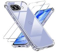 Tentoki Funda para Google Pixel 9a, 2 Piezas Cristal Templado | Carcasa Protectora con Cojín de Aire Esquina Integrado, Antichoque, Anti-Amarillo, Transparente