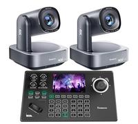 Tenveo 4K NDI PTZ Cámara, Seguimiento por IA de Humanos y Rostros, Zoom Óptico 20X（2PCS）+Controlador de Joystick de cámara PTZ