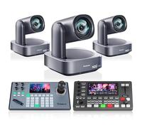 Tenveo 4K PTZ Cámara con NDI（3PCS）+Controlador de Joystick de cámar Mezclador de Video