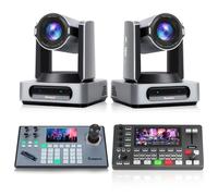 Tenveo Cámara PTZ 4K@60FPS, Zoom óptico 30x, CMOS 1/1,8″ 8,42MP, Seguimiento IA 3.0, NDI Oficial（VX30M Ultra*2）+ Controlador de Joystick de cámara en la Plataforma + Mezclador de Video