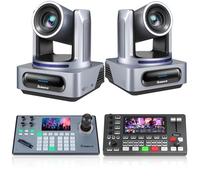 Tenveo Cámara PTZ 4K NDI con Seguimiento por AI y Zoom Óptico 20X（2PCS）+ Controlador de Joystick de cámara PTZ+Mezclador de Video