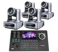 Tenveo Cámara PTZ 4K NDI con Seguimiento por AI y Zoom Óptico 20X(3PCS)+Controlador de Joystick de cámara PTZ