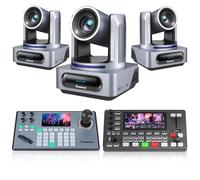 Tenveo Cámara PTZ 4K NDI con Seguimiento por AI y Zoom Óptico 20X（3PCS）+KB200-PRO Joystick de cámara +Mezclador de Video