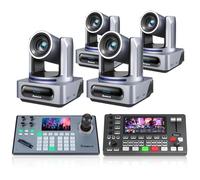 Tenveo Cámara PTZ 4K NDI con Seguimiento por AI y Zoom Óptico 20X（4PCS）+KB200-PRO Joystick de cámara +Mezclador de Video