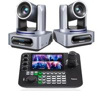 Tenveo Cámara PTZ 4K NDI con Seguimiento por AI y Zoom Óptico 20X+NDI PTZ - Controlador de Palanca de Mando para cámara LCD de 7 Pulgadas
