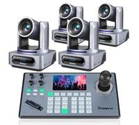 Tenveo Cámara PTZ 4K NDI con Seguimiento por AI y Zoom Óptico 20X(VX20A-4KN*4)+KB200PRO Controlador de Joystick