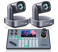 Tenveo Cámara PTZ 4K NDI y Seguimiento AI - Zoom óptico de 12x(VL12UAN*2) Controlador de Joystick de cámara en la Plataforma de la Nube Pantalla LCD