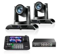 Tenveo Cámara PTZ NDI 20x Zoom óptico con Seguimiento automático AI（2PCS）+NDI PTZ - Controlador+Power Over Ethernet Switch PoE