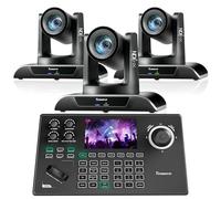 Tenveo Cámara PTZ NDI 20x Zoom óptico con Seguimiento automático AI（3PCS）+Controlador de Joystick de cámara PTZ