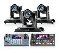 Tenveo Cámara PTZ NDI 20x Zoom óptico con Seguimiento automático AI（3PCS）+Controlador de Joystick de cámara +Mezclador de Video