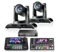 Tenveo Cámara PTZ NDI 4K IA Auto-Tracking, Zoom óptico 20x（2PCS）+NDI PTZ - Controlador+PoE+Mezclador de Video