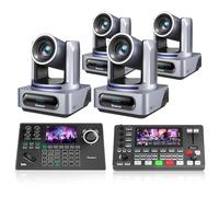 Tenveo Cámara PTZ NDI con Seguimiento por AI y Zoom Óptico 20X（4PCS）+KB200MAX Joystick de cámara +Mezclador de Video