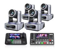 Tenveo Cámara PTZ NDI con Seguimiento por AI y Zoom Óptico 20X（4PCS）+KB300PRO Joystick de cámara +Mezclador de Video