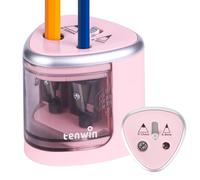 tenwin Sacapuntas Eléctrico, Sacapuntas a pilas de doble agujero para 6-12mm No.2/lápices de colores, afilado rápido, apto para la escuela/aula/oficina/hoga, rosa