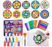 TENYEAH FUIL Fun & Sand Art Kit para nios 2 en 1 Mandala Foil Arts and Sand Painting Fotos Kits Coloring Crafts Regalos para nias y nios de 4 a 8