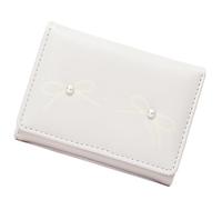 TENYELE Cartera de moda para niñas, con lazo estético, pequeño tarjetero, de piel sintética, bolsillo para dinero en efectivo con ventana transparente para mujer, White, 10.5x8x2cm