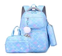 TENYELE Juego de mochila de nailon con estampado moderno con bolsa de almuerzo y estuche para lápices, adecuado para mujeres y hombres, mochilas escolares para niños, Blue, One Size