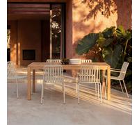 Téo - Conjunto de jardín de teca maciza y metal cream 6 plazas H 75 x B 180 x T 90 cm