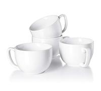 Teocera Juego de tazas de café jumbo de porcelana blanca de 4 a 16 onzas con asa para bebidas calientes o frías como cacao, leche, té o agua, cerámica lisa con diseño moderno