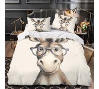 TEODLECDS Lindo Burro 3D Impresión Edredón Funda 3pz Microfibra Ligera Ilustración de Animales de Dibujos Animados Funda de edredón 2 Fundas Lavable a máquina Decoración habitación Parejas